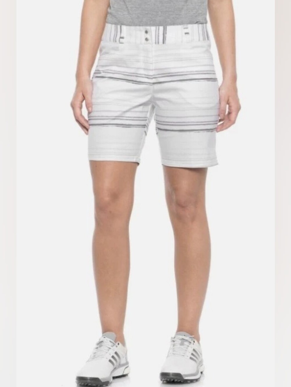ADIDAS Golf Shorts Snap and Zip Closure Grey/Taupe Stripes